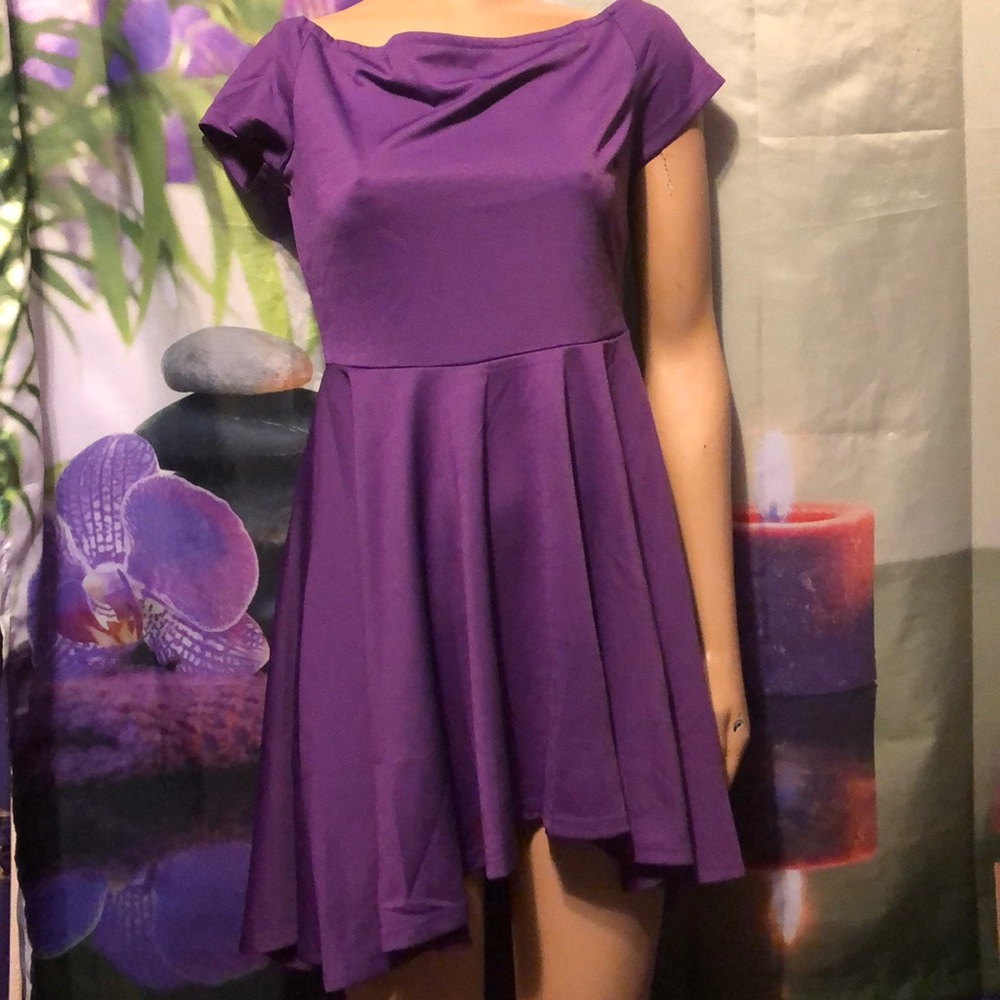 New Dress purple polyester hi lo hem medium